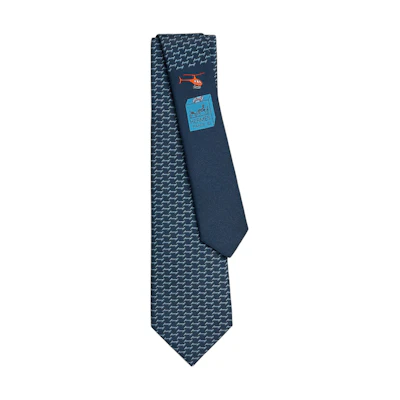 HERMES Navy Blue Tie with Airplane Print Design H006317Tv03