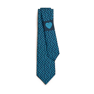 HERMES Navy Blue Tie with All-Over Heart Pattern Design. H006332Tv05