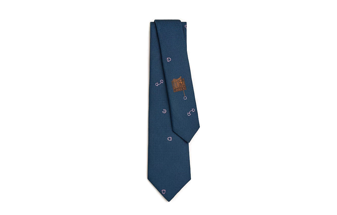 HERMES Navy Blue  Tie with Embroidered Textured Design H339383Tv08