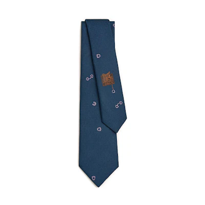 HERMES Navy Blue Tie with Embroidered Textured Design H339383Tv08