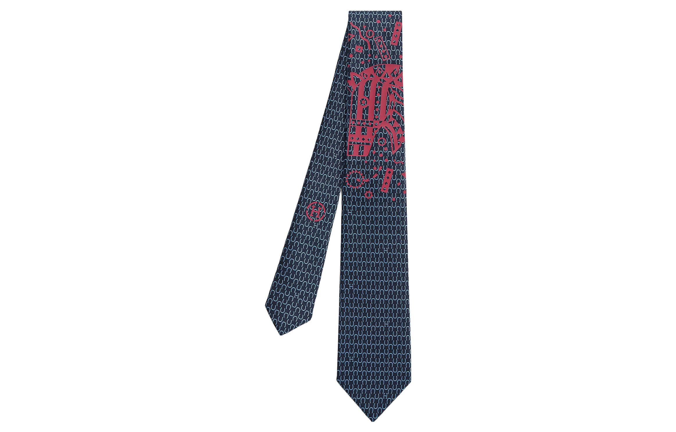 HERMES Navy Blue  Tie with Minimalist Horse Pattern H159336T-01 圖 2