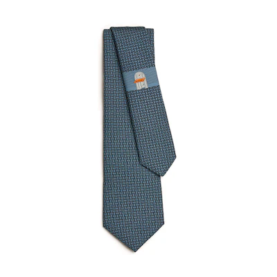 HERMES Navy Blue Tie with Patterned Print Design H006347T 21