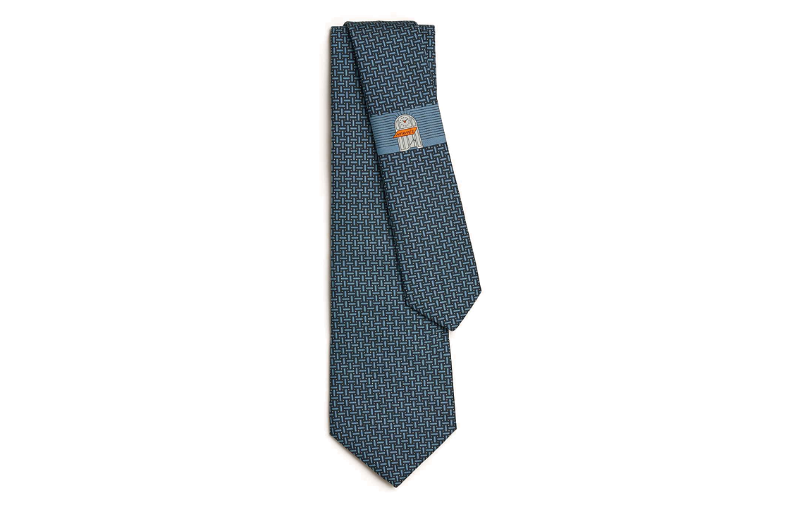 Order HERMES Navy Blue  Tie with Patterned Print Design H006347T 21