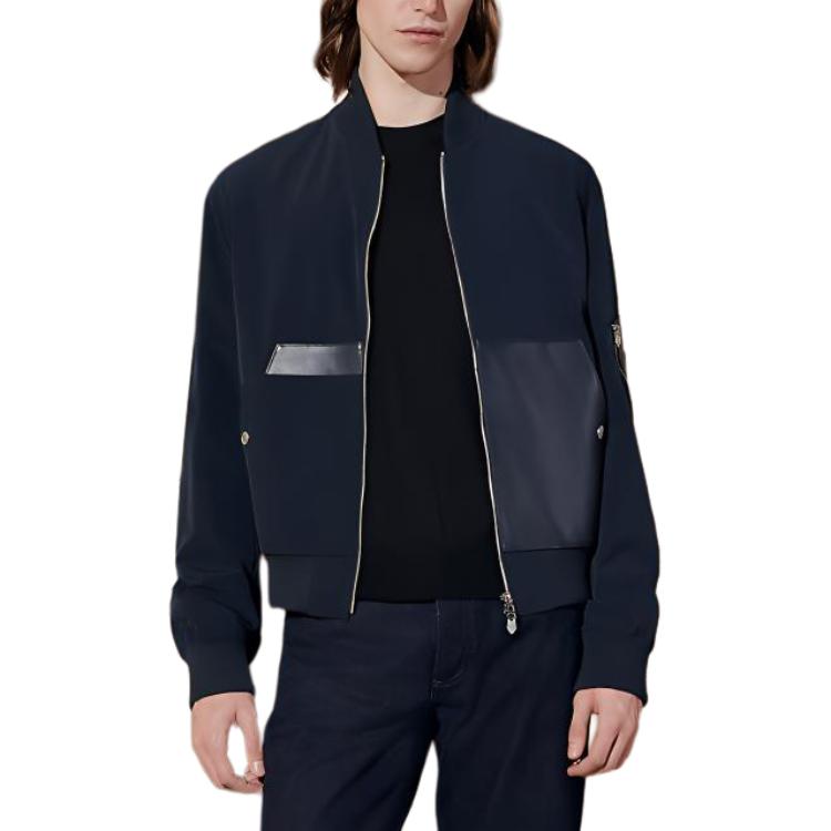 Hermes Navy Blue Baseball Collar Patchwork Zip-Up Jacket FW24 H452820HK01