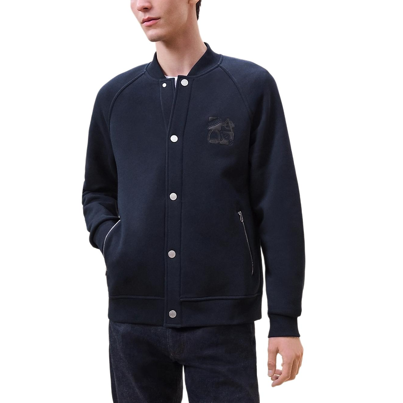 Hermes Navy Blue Leather Patch Raglan Baseball Jacket H467830HZ01