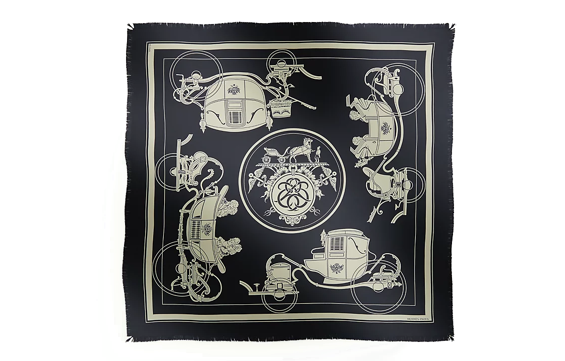 HERMES Navy Blue Silk Scarf with Graphic Print H271063T-69