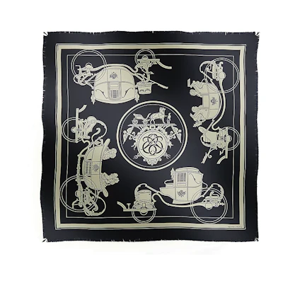 HERMES Navy Blue Silk Scarf with Graphic Print H271063T-69