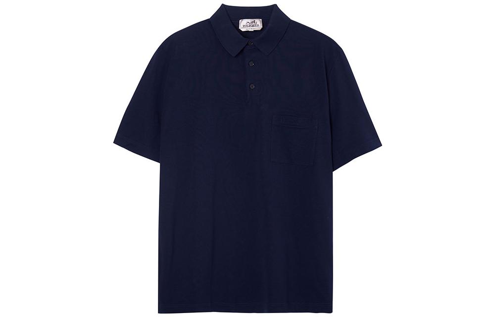 Order 에르메스 네이비 블루 로고 자수 버튼 칼라 폴로 셔츠 H072325HA01