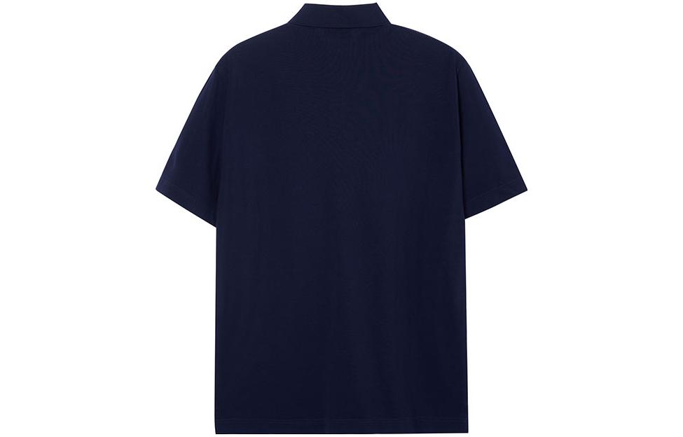 Lookbook 에르메스 네이비 블루 로고 자수 버튼 칼라 폴로 셔츠 H072325HA01