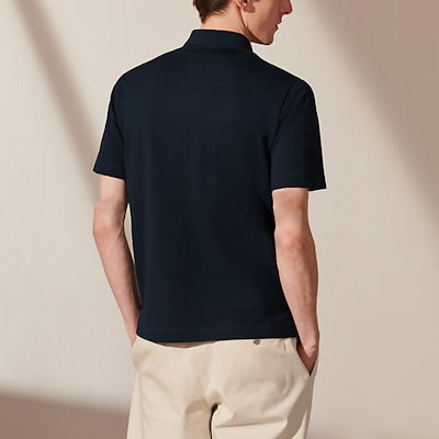 에르메스 네이비 블루 로고 자수 버튼 칼라 폴로 셔츠 H072325HA01 Details for 에르메스 네이비 블루 로고 자수 버튼 칼라 폴로 셔츠 H072325HA01