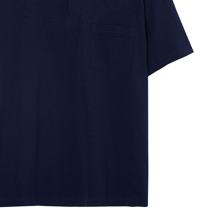 Sizing 에르메스 네이비 블루 로고 자수 버튼 칼라 폴로 셔츠 H072325HA01