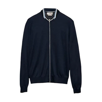 Hermes Navy Blue Solid Color Zip-Up Jacket H267025HA02