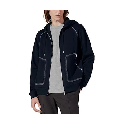 Hermes Navy Blue Solid Color Zip-Up Jacket Men’s Long Sleeve H457850HA01