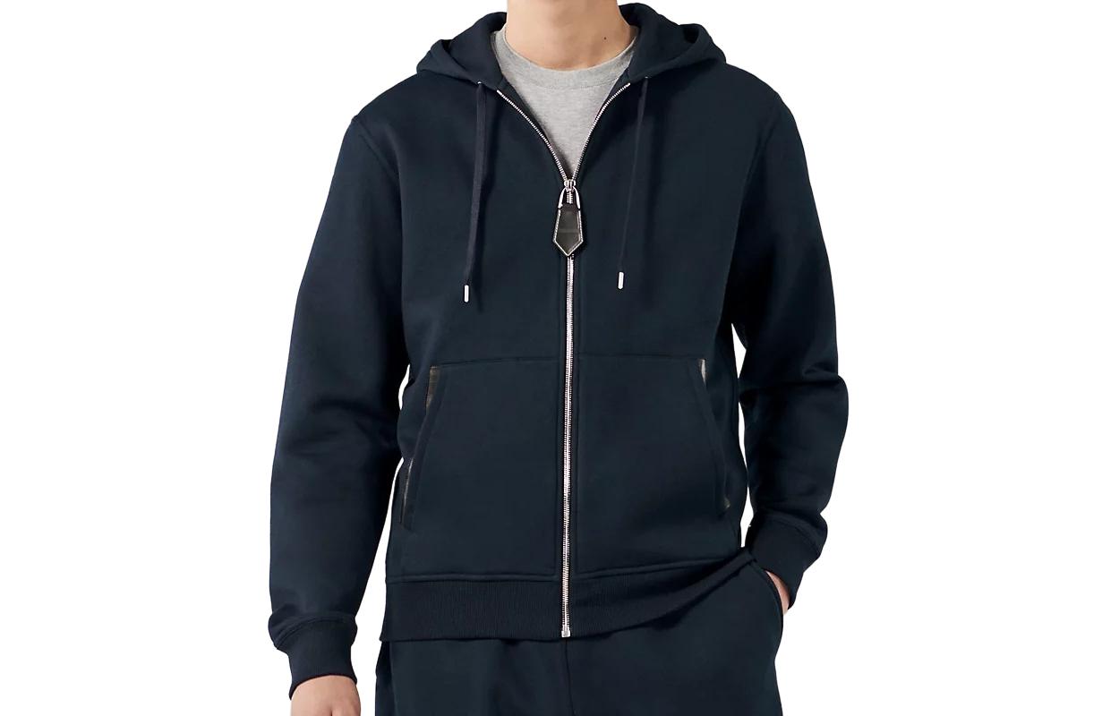 Hermes Navy Blue Solid Hooded Zip-Up Loose-Fit Jacket H367730HA01LA