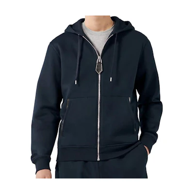 Hermes Navy Blue Solid Hooded Zip-Up Loose-Fit Jacket H367730HA01LA