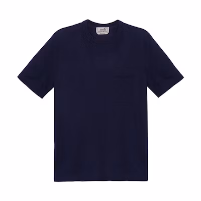 HERMES Navy Blue Solid Pocket Crew Neck Short Sleeve T-Shirt. H072025HA01