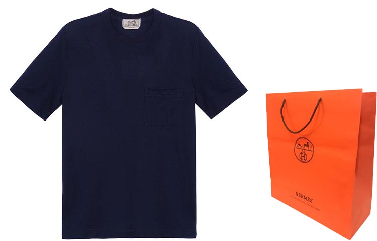 Shop Camiseta HERMES Azul Marino Bolsillo Cuello Redondo Manga Corta. H072025HA01