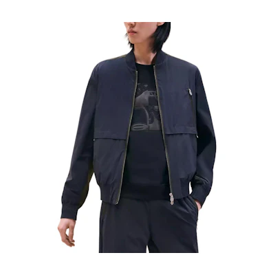 Hermes Navy Blue Solid Ribbed Trim Baseball Jacket H462940HL01