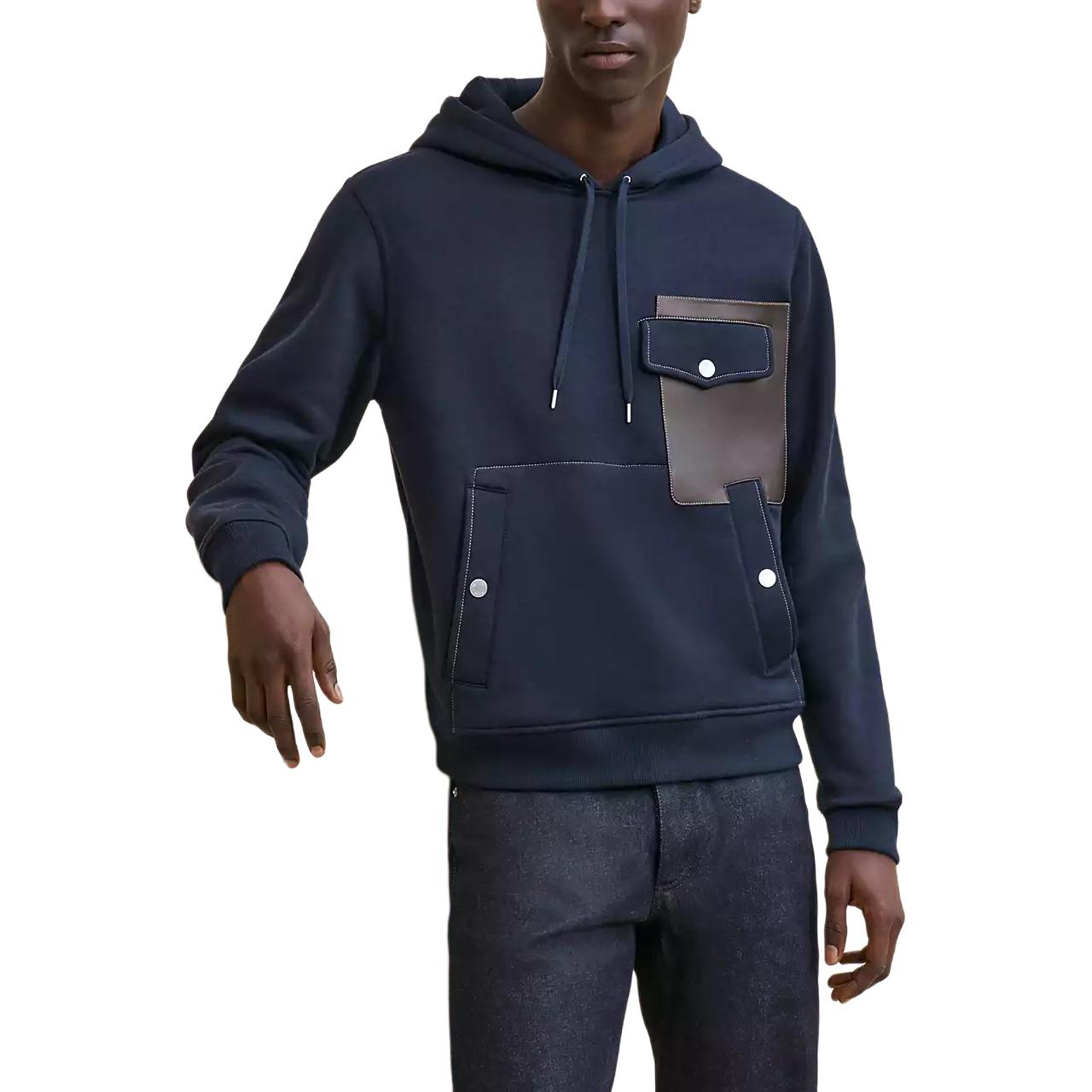 Hermes Navy Hoodie with Ribbed Cuffs and Drawstring H467740HA01