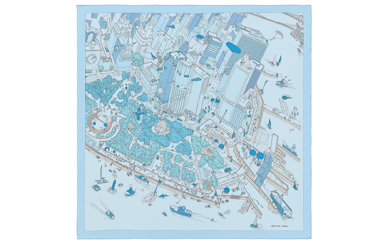 Hermes NYC Battery Park Square Scarf Blue H003164S-08