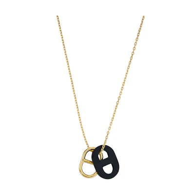 HERMES O'Maillon Gold/Black Calfskin Sweater Necklace H079528CC89