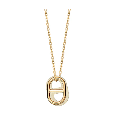 HERMES O'Maillon Openwork Gold-Plated Unisex Necklace Grey and White H079528CCI2