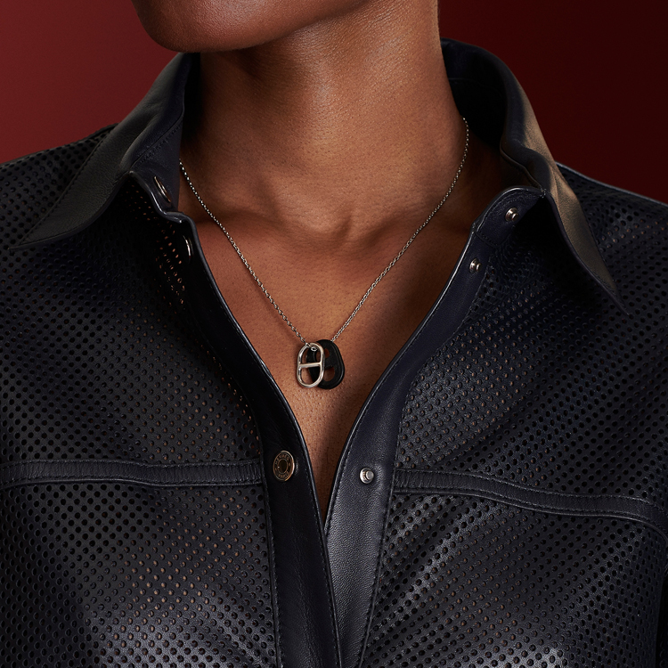 HERMES O'Maillon Openwork Gold-Plated Unisex Necklace Grey and White H079528CCI2 圖 4