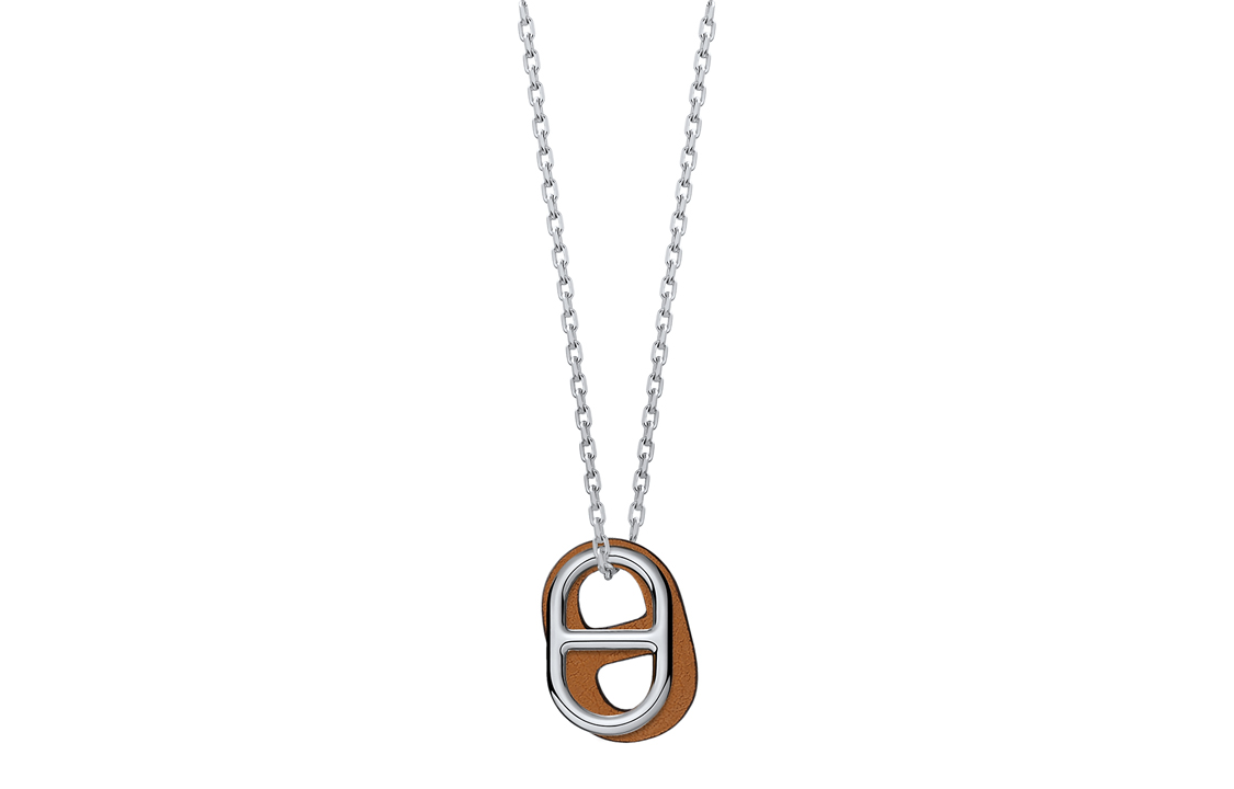 HERMES O'Maillon Palladium Plated Necklace Silver/Gold Brown Unisex Couples H079528CK37