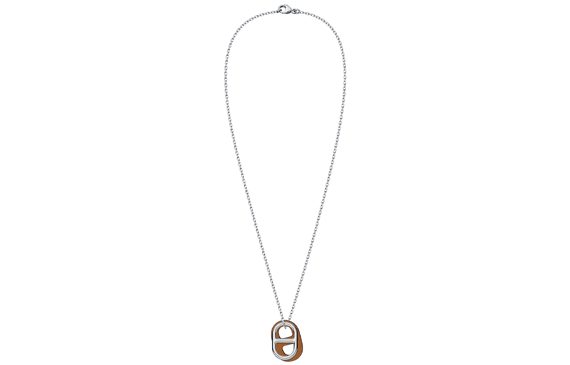 HERMES O'Maillon Palladium Plated Necklace Silver/Gold Brown Unisex Couples H079528CK37 圖 3