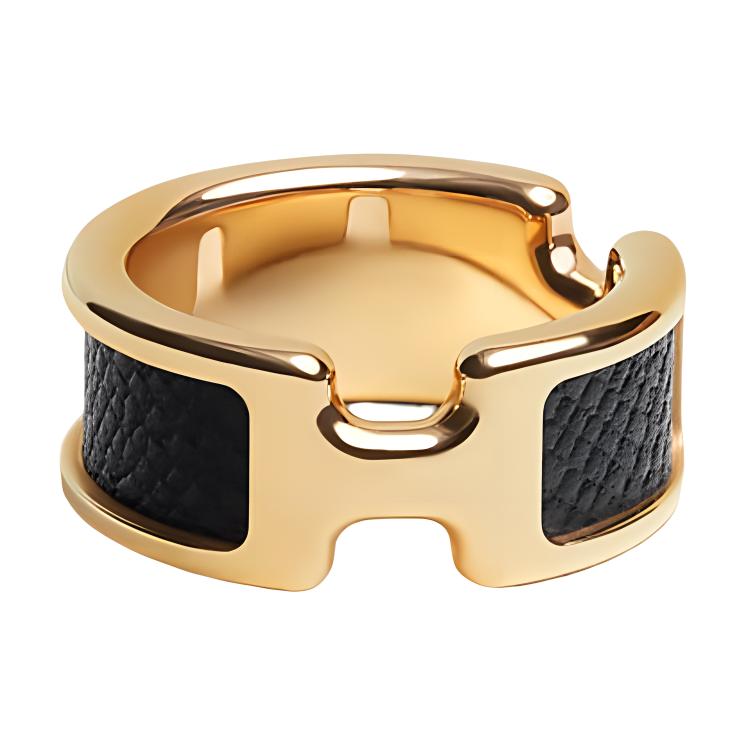 HERMES Olympe H Ring Gold-Plated Black Unisex Couple Jewelry. H500058FC89