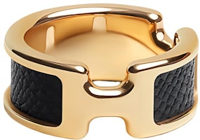 HERMES Olympe H Ring Gold-Plated Black Unisex Couple Jewelry. H500058FC89 HERMES Olympe H Ring Gold-Plated Black Unisex Couple Jewelry. H500058FC89