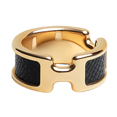 HERMES Olympe H Ring Gold-Plated Black Unisex Couple Jewelry. H500058FC89