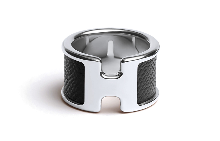 Order HERMES Olympe Large Leather Palladium Ring Unisex Couple Black H500059FK89L