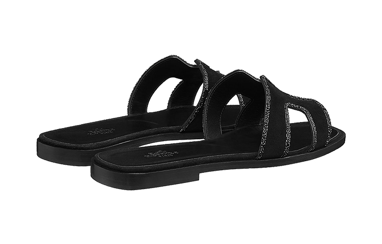 Shop HERMES Oran 'Crystal Black Suede and Goatskin' H201000Z-02