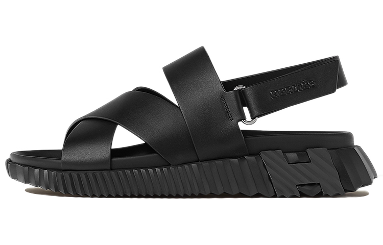 HERMES Oran Sandal 'Black Electric Calfskin'