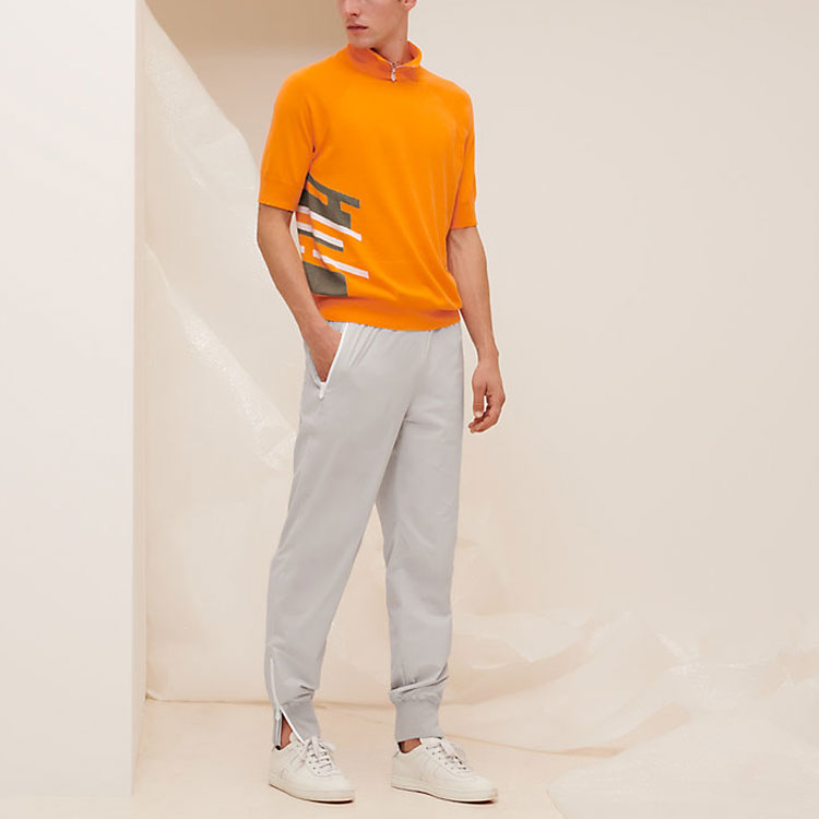 Shop 愛馬仕橙色條紋半高領短袖襯衫โปโร H157130HA30