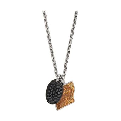 HERMES Palladium-Plated Engraved Pendant Necklace Silver for Men. H100032FPC1