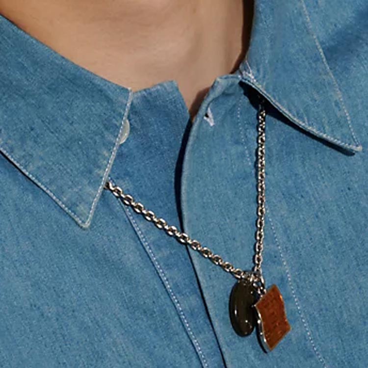 HERMES Palladium-Plated Engraved Pendant Necklace Silver for Men. H100032FPC1 圖 4