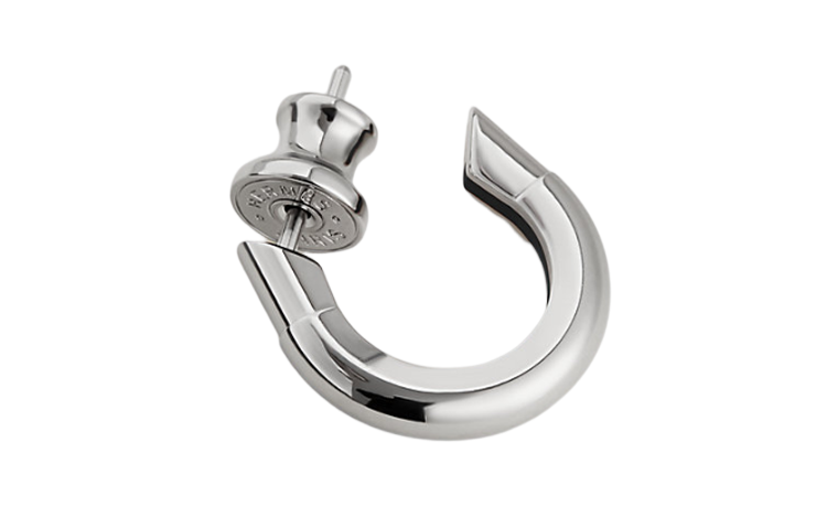 HERMES Palladium-Plated Horseshoe Earrings Silver For Men. H077356FP03