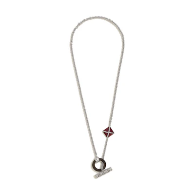 HERMES Palladium-Plated Red Pendant Necklace for Men. 105113315