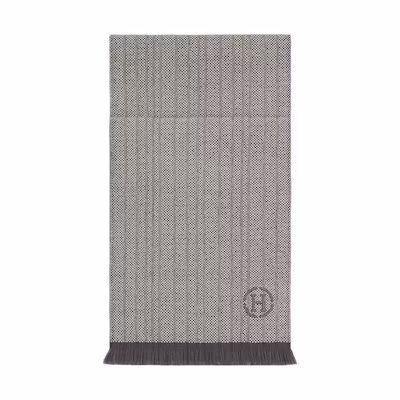 HERMES Panama Rayee Fringe Lambskin Embroidered Cashmere Scarf Unisex Grey H393823T 05