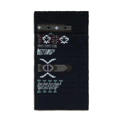 HERMES Pattern Design Wool Scarf Navy Blue. H394085T03