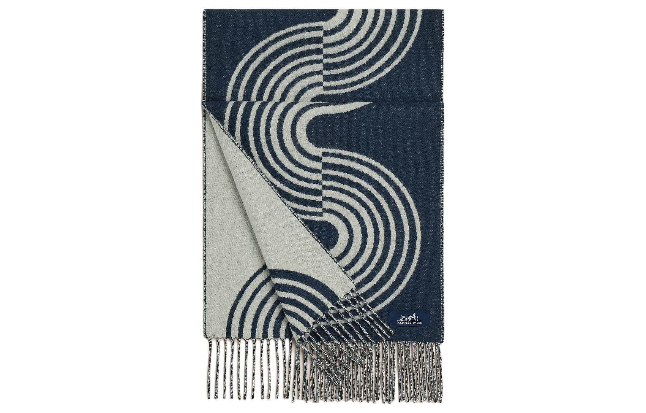 HERMES Pattern Print Wool Scarf Unisex Couple Style Blue H259133S 04 圖 2