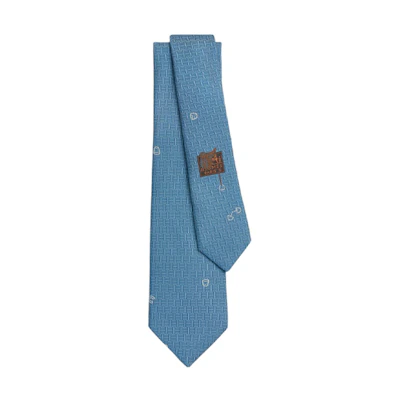 HERMES Pattern Printed Logo Tie Unisex Couple Sky Blue. H339383T 06