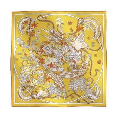 HERMES Patterned Print Silk Scarf Unisex Couple Style - Yellow. H893922S
