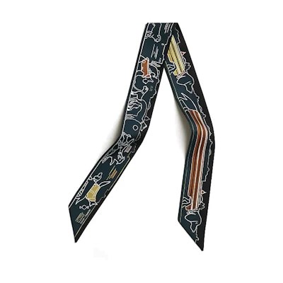 HERMES Patterned Silk Scarf Unisex Couple Design in Black. H064116S 01