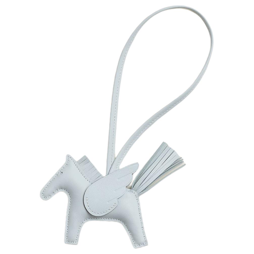 HERMES Pegasus Charm Milo Lambskin Keychain Unisex Couple Design Fog Blue H083010CACV