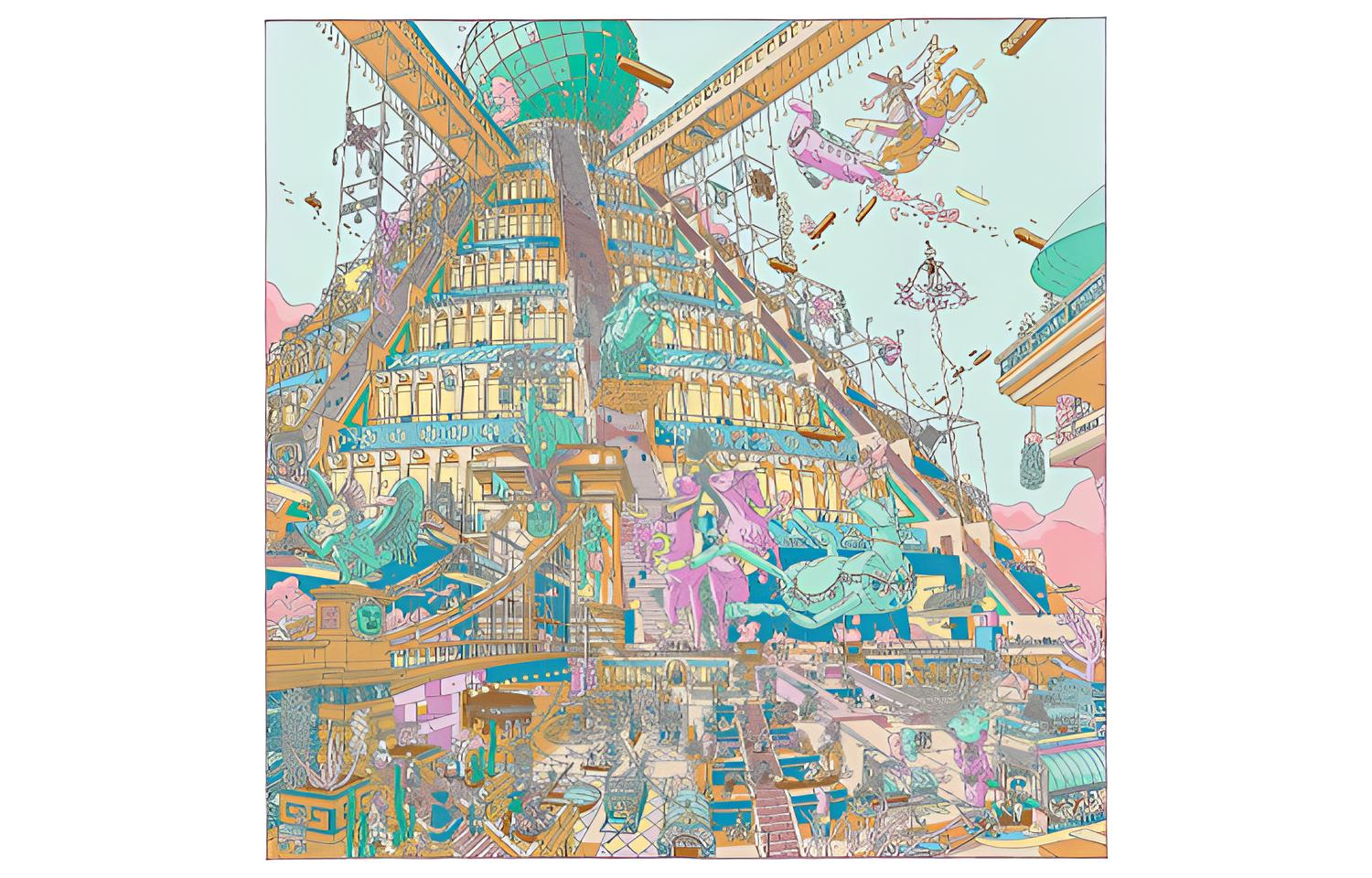 HERMES Pegasus Feather Silk Scarf. H003517S-03