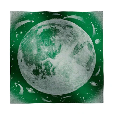HERMES Pegasus Moonlight Print Green Silk Scarf Unisex Couples Design H243430S14
