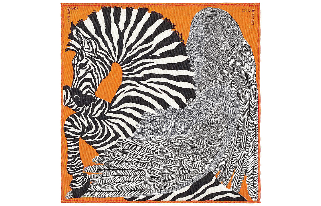 HERMES Pegasus Print Silk Scarf Orange H332816S-03